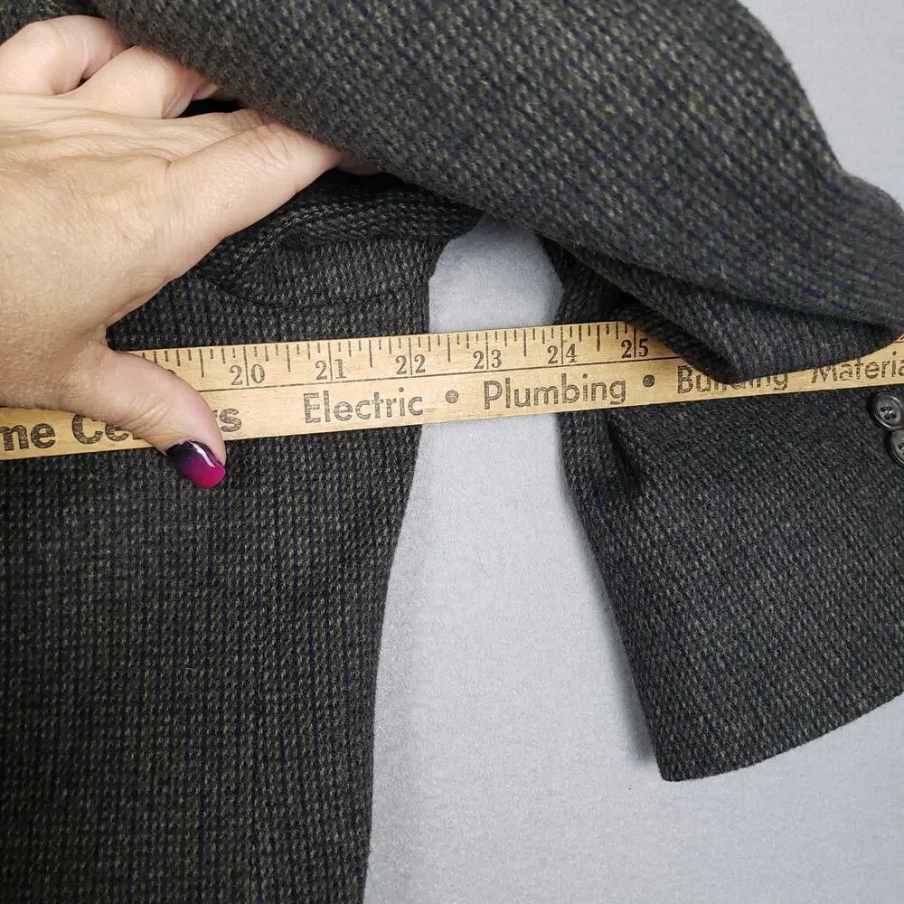 Robert Stock Men's Size 38S Knit Blazer Jacket Brown Blue Wool Camel Hair Career